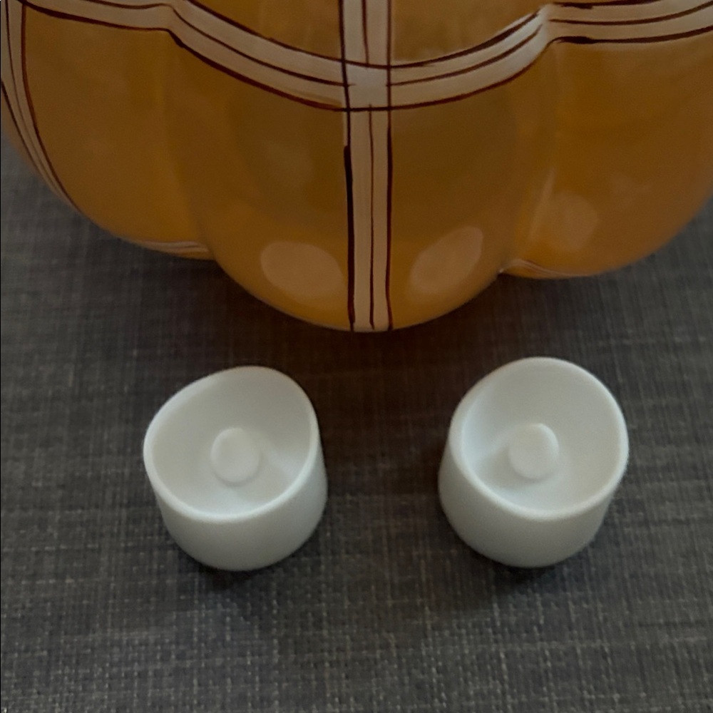 NWT Southern Living Hand Blown Glass Pumpkin Orange White Striped Fall Decor - Picture 8 of 10